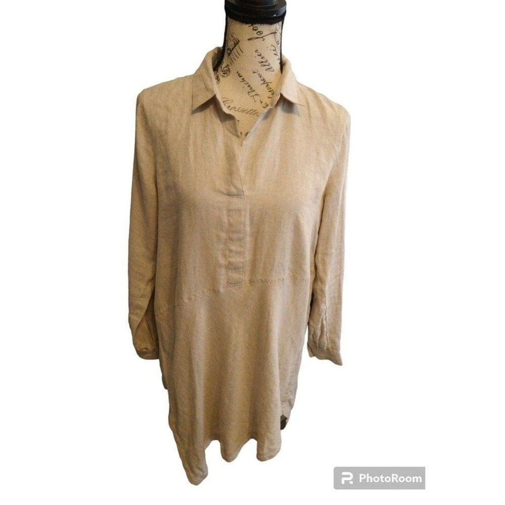 J Jill love linen 100% linen beige tunic top Xs Classic Beachy Boho